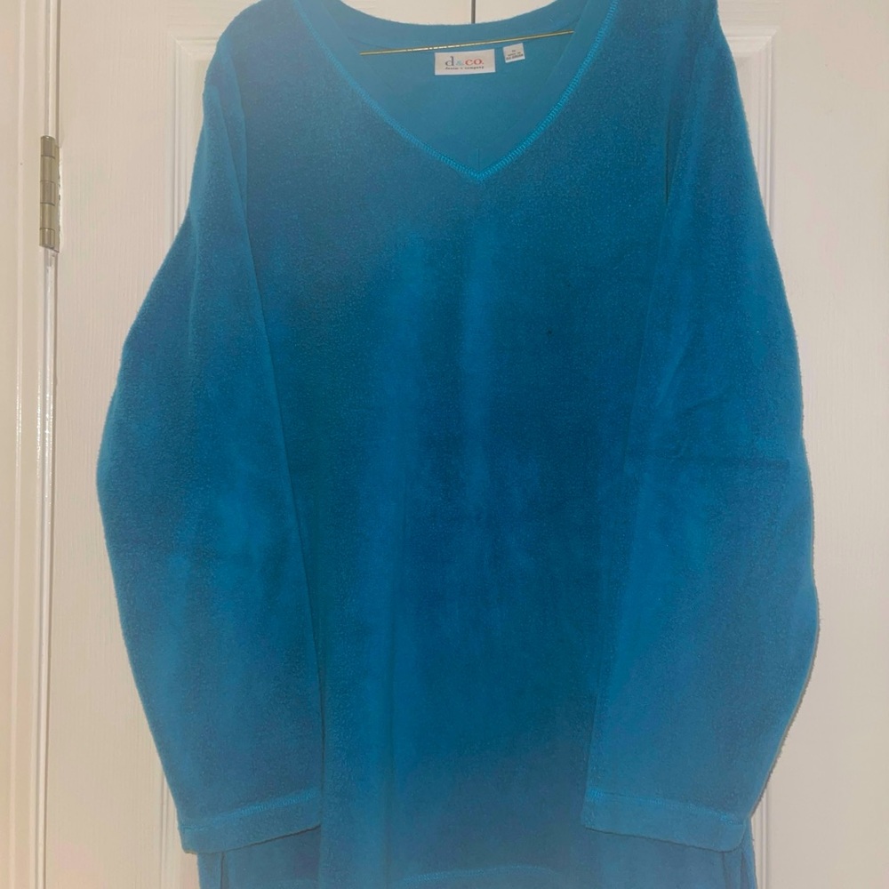 DENIM AND CO LADIES PULLOVER SWEATER 1X TEAL FRENCH TERRY NICE EC